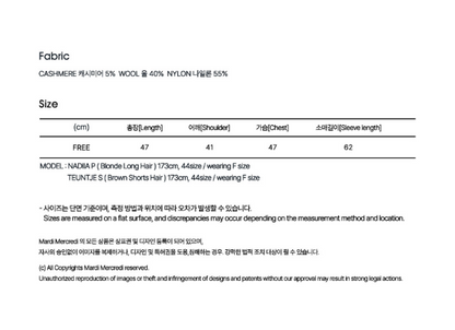 韓國 Mardi Mercredi Cashmere Cropped Round Neck Brush Logo Contrast【MM187】