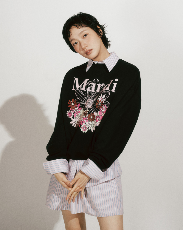 (限時優惠) 韓國 Mardi Mercredi Sweatshirt Flowermardi Jardin - Black Palepink【TS001】