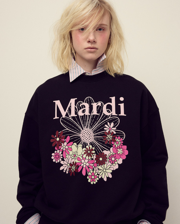(限時優惠) 韓國 Mardi Mercredi Sweatshirt Flowermardi Jardin - Black Palepink【TS001】