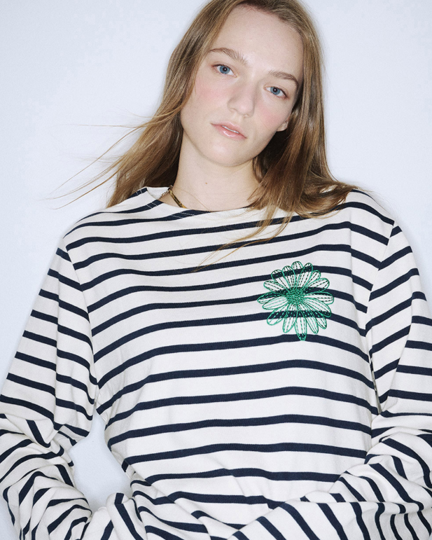 (限時優惠) 韓國 Mardi Mercredi Tshirt Long Sleeve Stripe - Ivory Green【TS014】