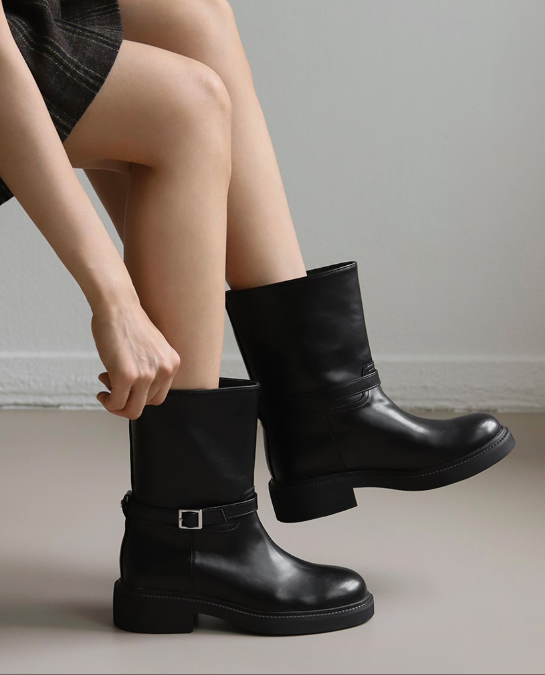 韓國 Sappun Lyceum Buckle Strap Boots (4cm)【AU017】