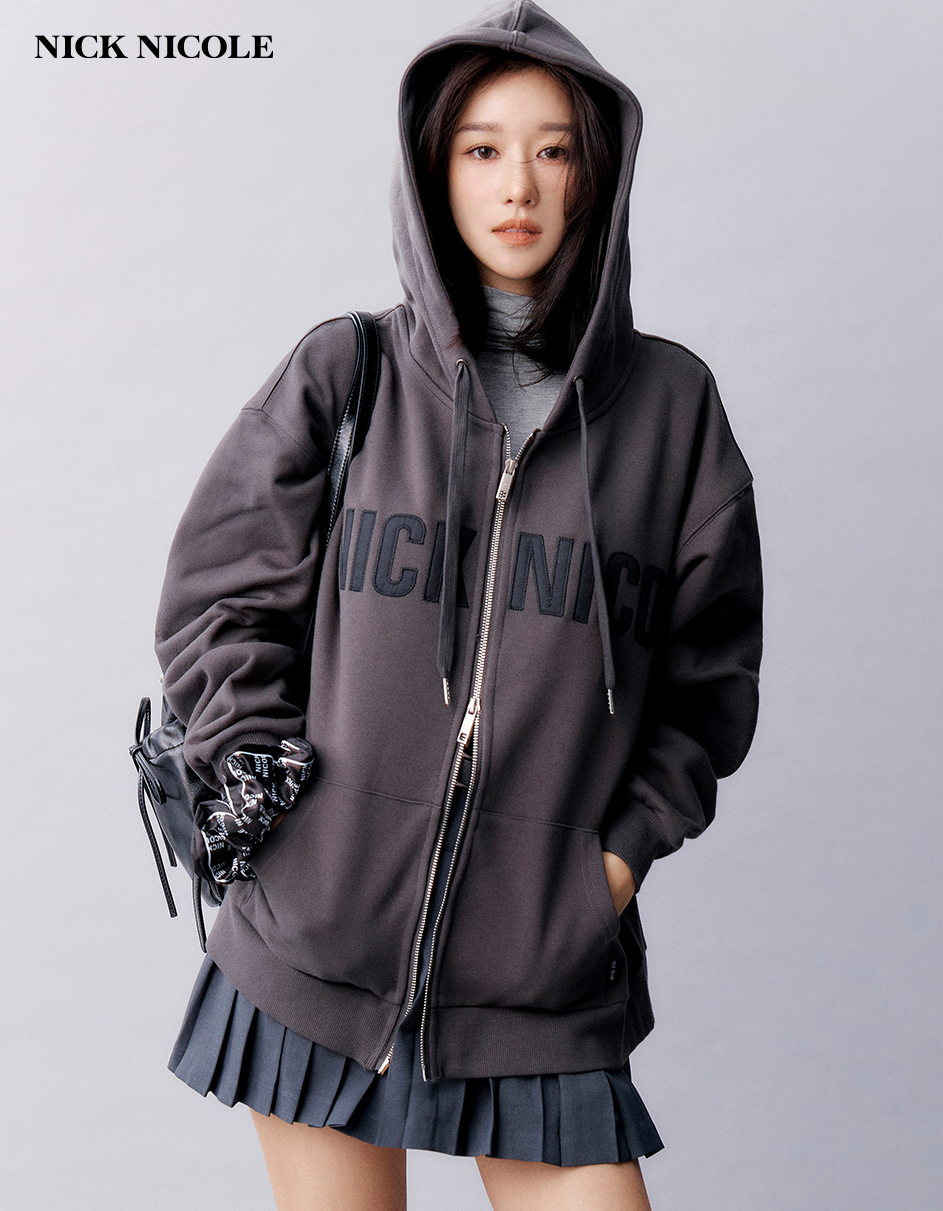 韓國 Nick Nicole Patch Warm Hood Zip Up【NK097】