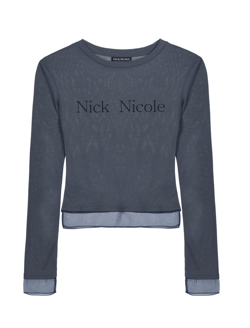韓國 Nick Nicole Sheer Layered Logo Sleeve Top【NK095】