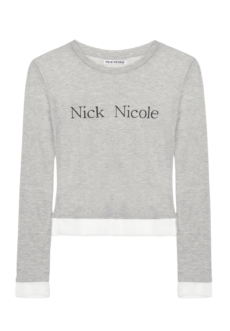韓國 Nick Nicole Sheer Layered Logo Sleeve Top【NK095】