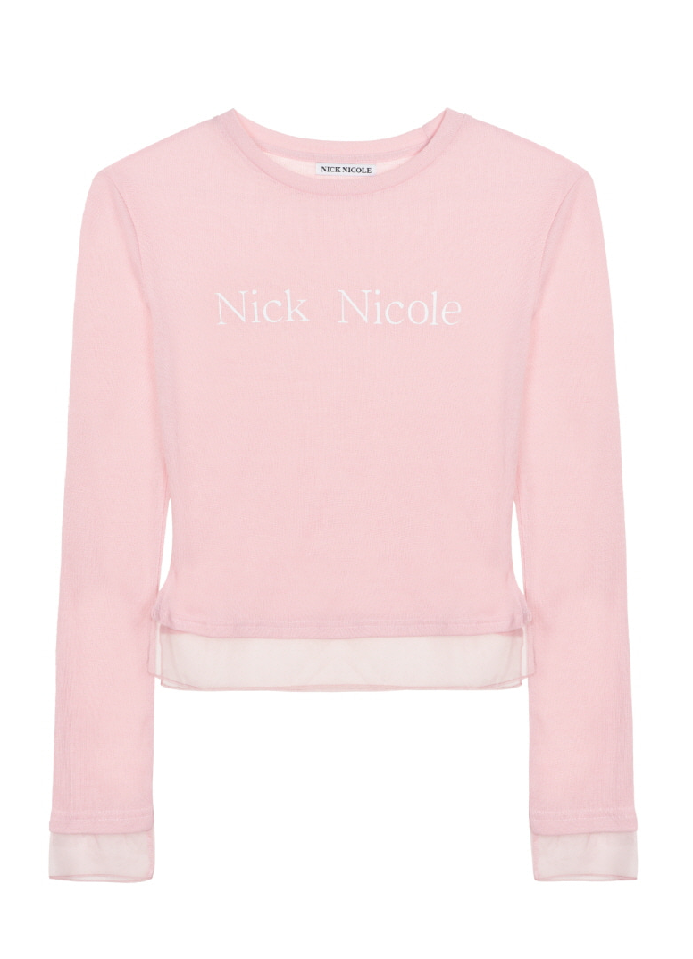 韓國 Nick Nicole Sheer Layered Logo Sleeve Top【NK095】