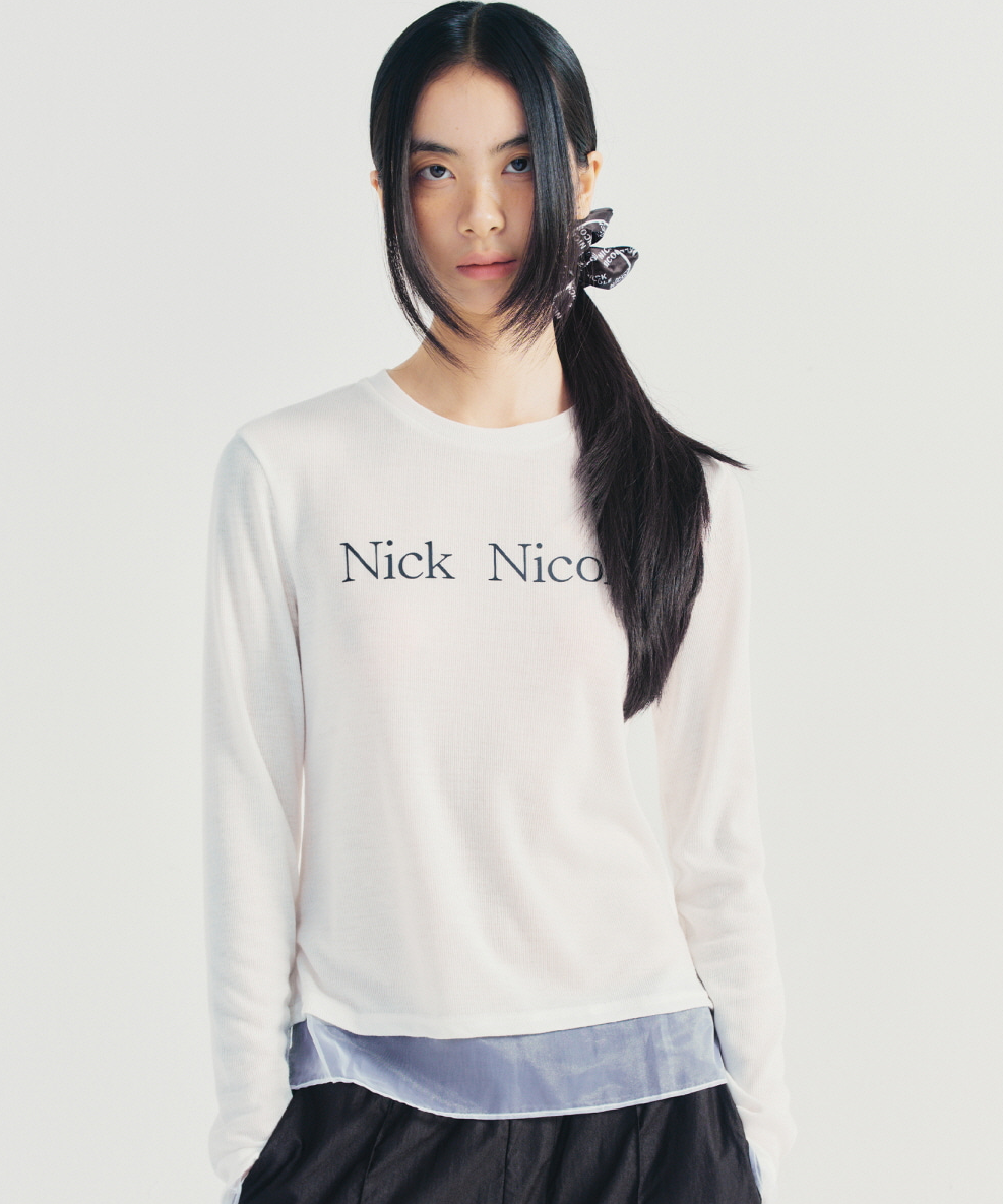 韓國 Nick Nicole Sheer Layered Logo Sleeve Top【NK095】
