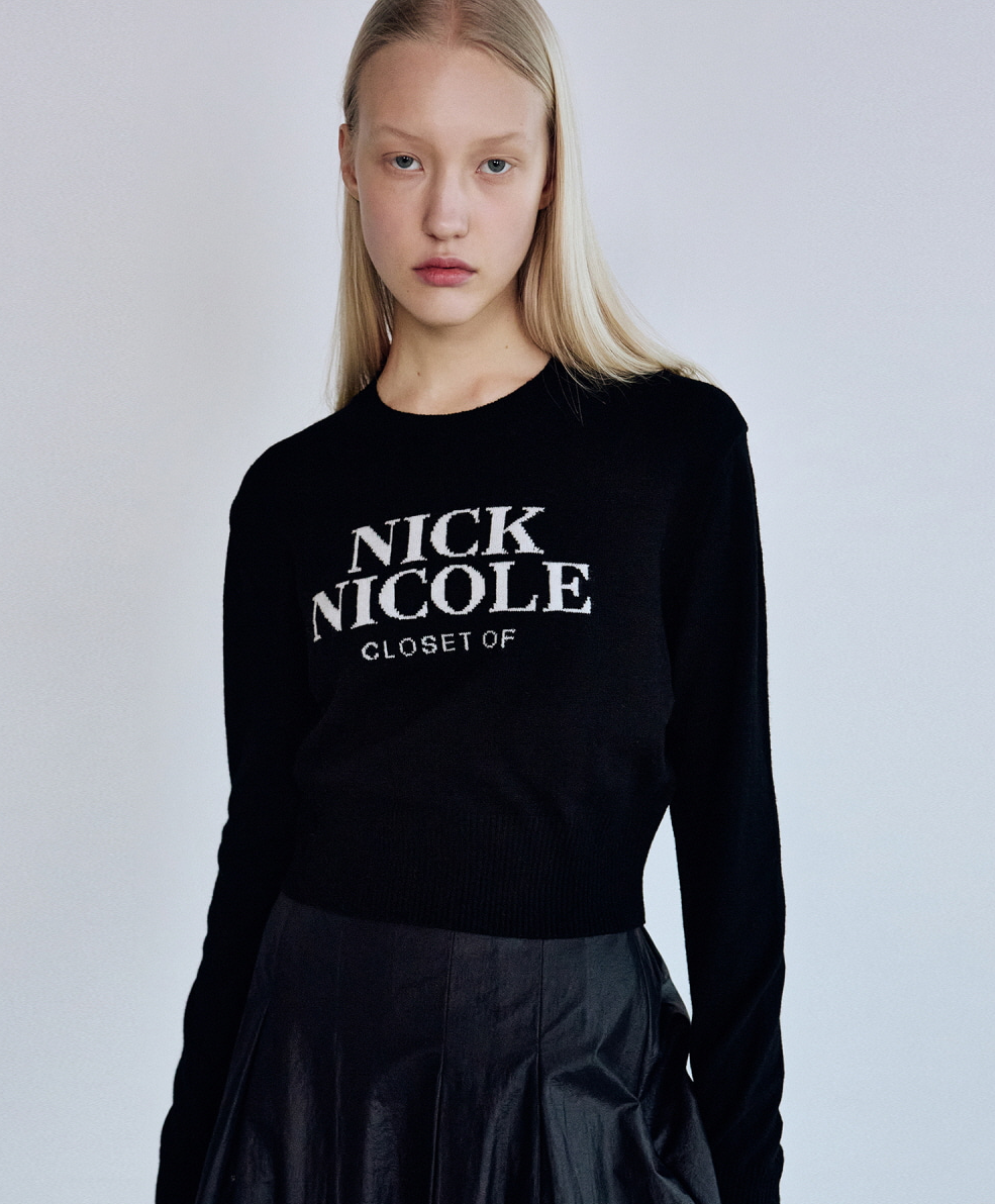 韓國 Nick Nicole Cashmere Nicole Logo Crop Jacquard Knit【NK088】