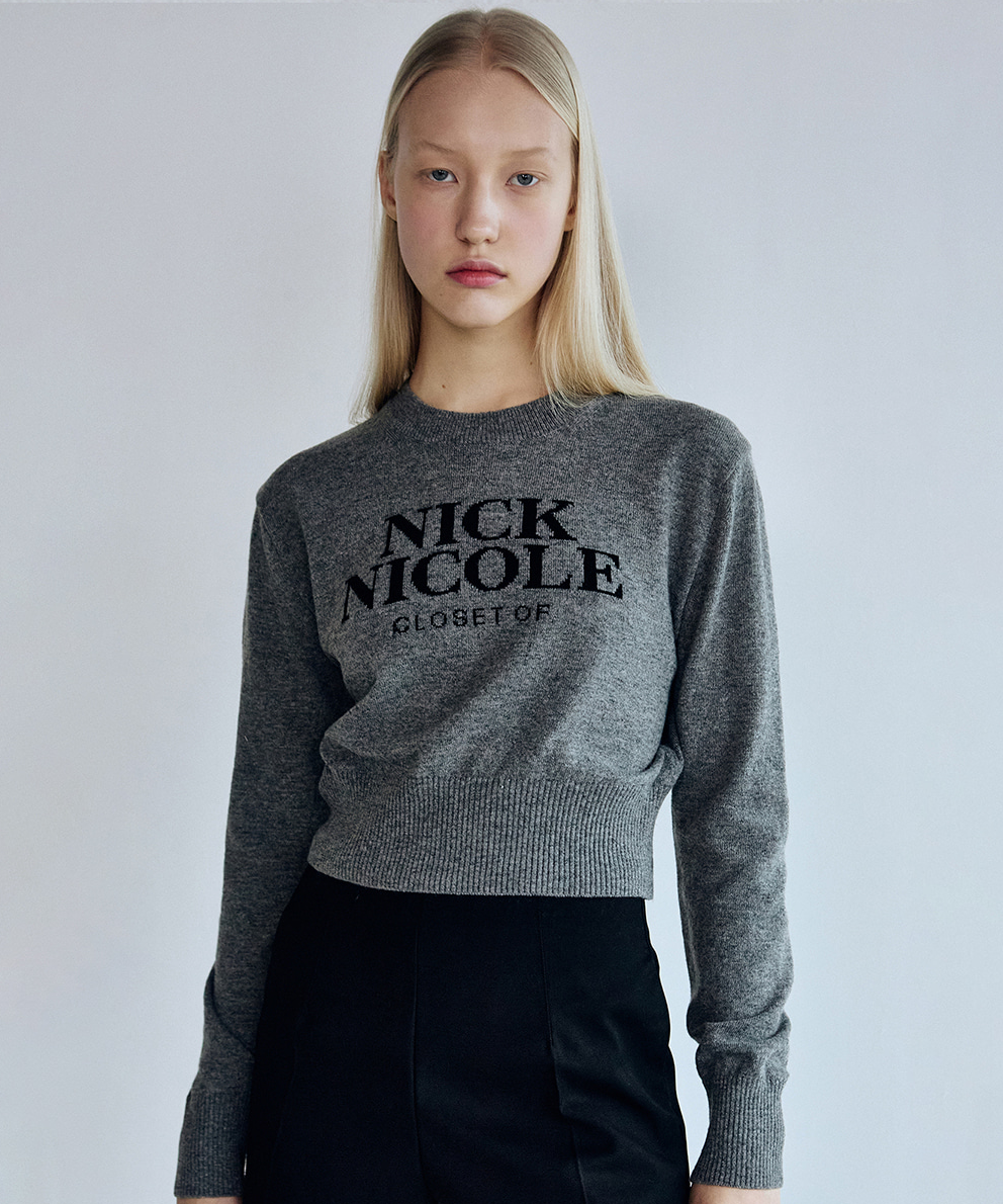 韓國 Nick Nicole Cashmere Nicole Logo Crop Jacquard Knit【NK088】