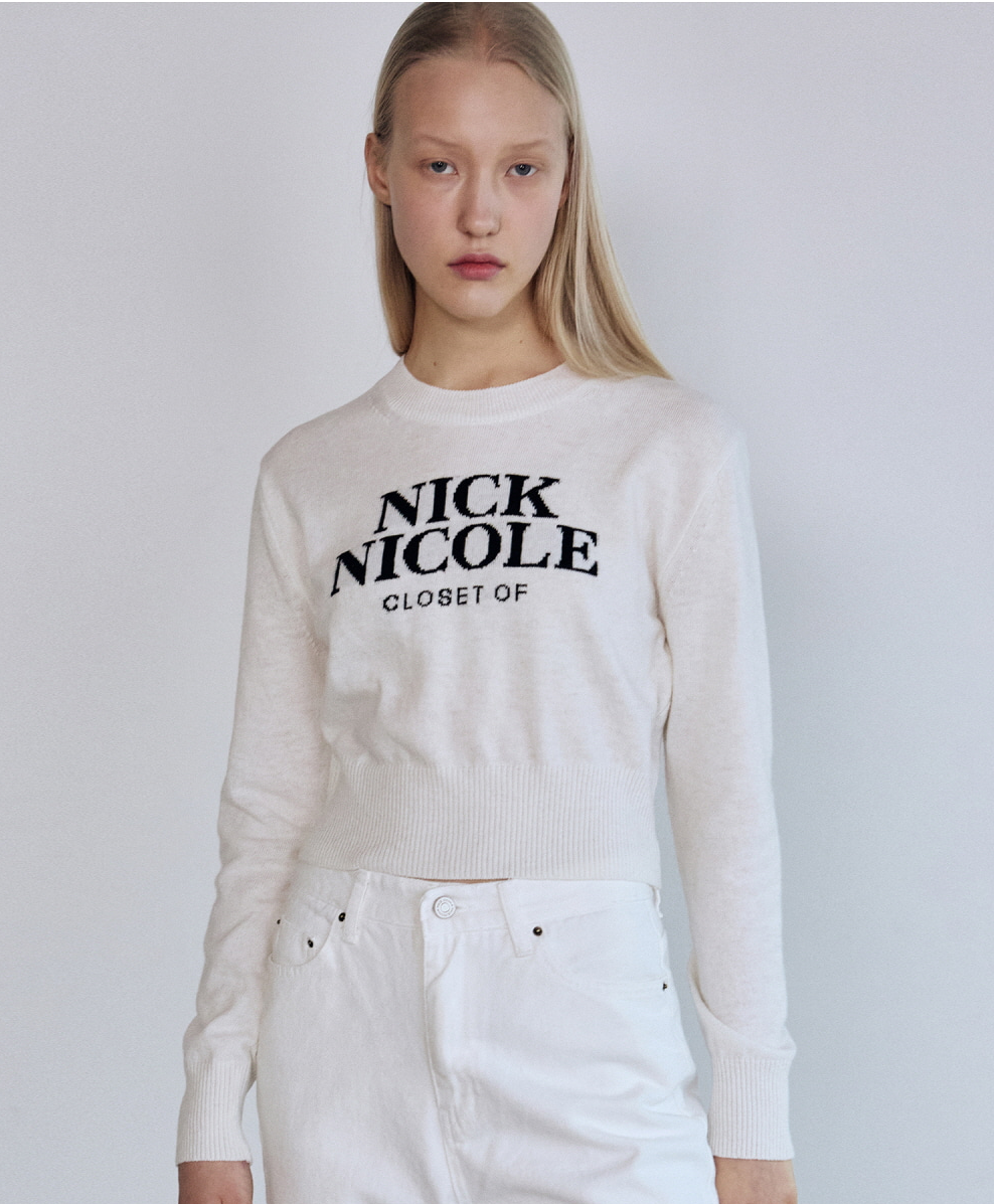 韓國 Nick Nicole Cashmere Nicole Logo Crop Jacquard Knit【NK088】