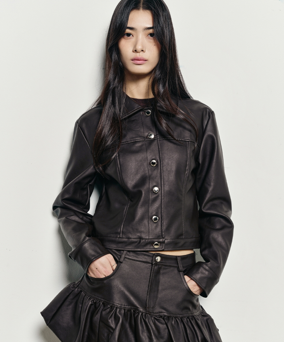 韓國 Nick Nicole Trucker Line Leather Jacket【NK087】