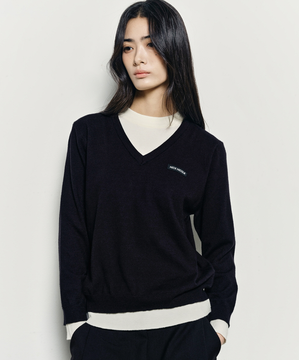 韓國 Nick Nicole Layered Round V Neck Knit【NK085】