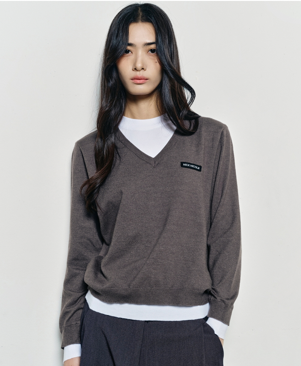 韓國 Nick Nicole Layered Round V Neck Knit【NK085】
