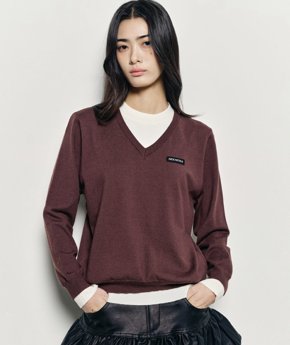 韓國 Nick Nicole Layered Round V Neck Knit【NK085】