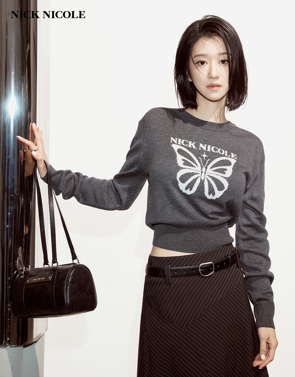 韓國 Nick Nicole Vintage Leather Crystal Mini Boston Bag【NK080】