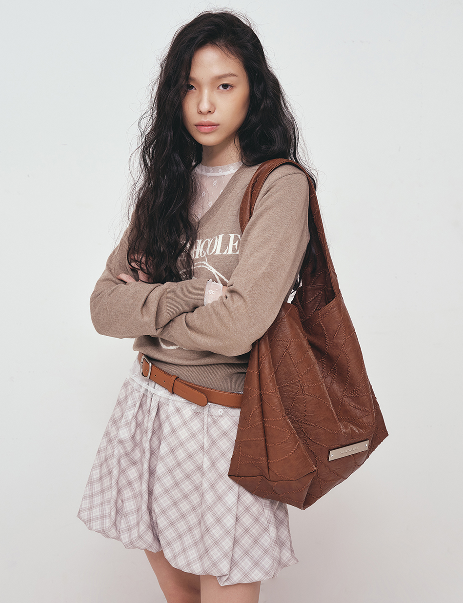 韓國 Nick Nicole Leather Wrinkle Tote Bag【NK076】