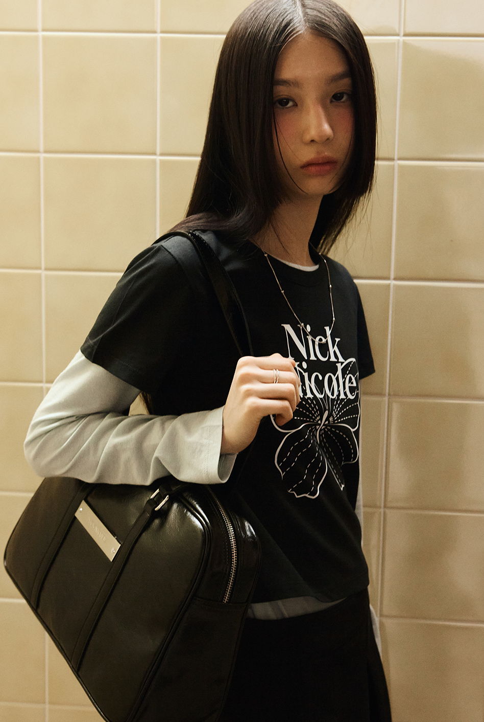 韓國 Nick Nicole Crystal Leather Boston Bag【NK070】