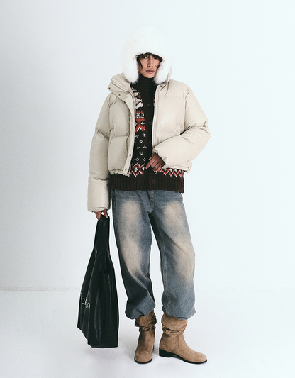 韓國 Nick Nicole Leather Puffer Short Padding【NK052】