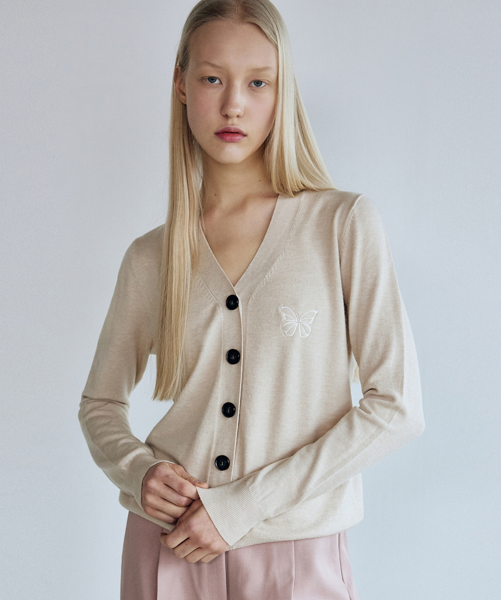 韓國 Nick Nicole Minimal V Neck Butterfly Cardigan【NK049】