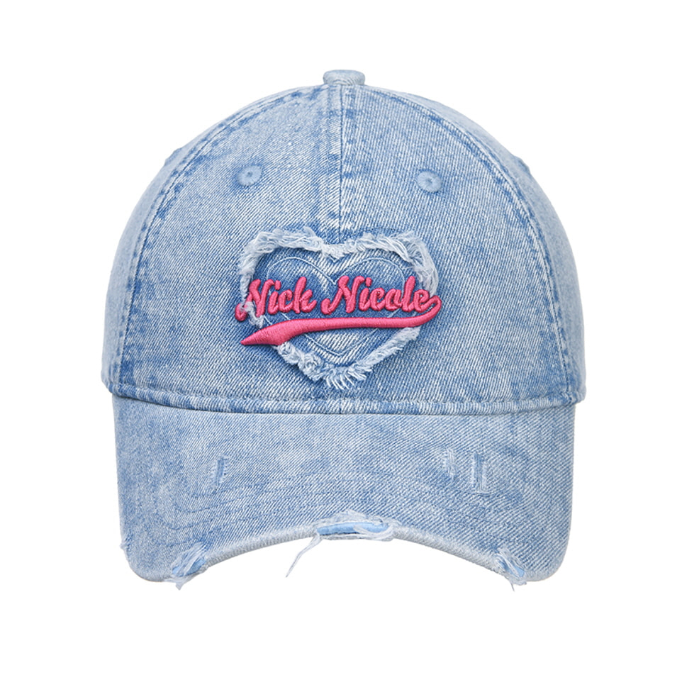 韓國 Nick Nicole Destroyed Heart Denim Ball Cap【NK044】
