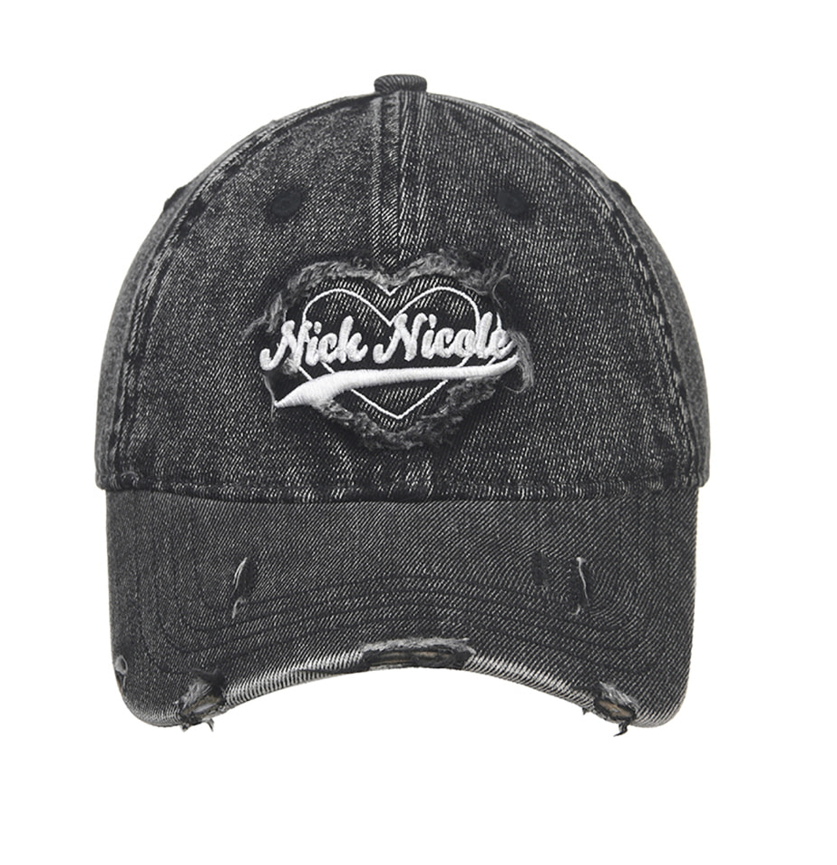 韓國 Nick Nicole Destroyed Heart Denim Ball Cap【NK044】