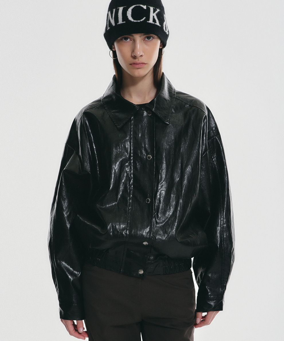 韓國 Nick Nicole Vintage Over Fit Leather Jumper【NK042】