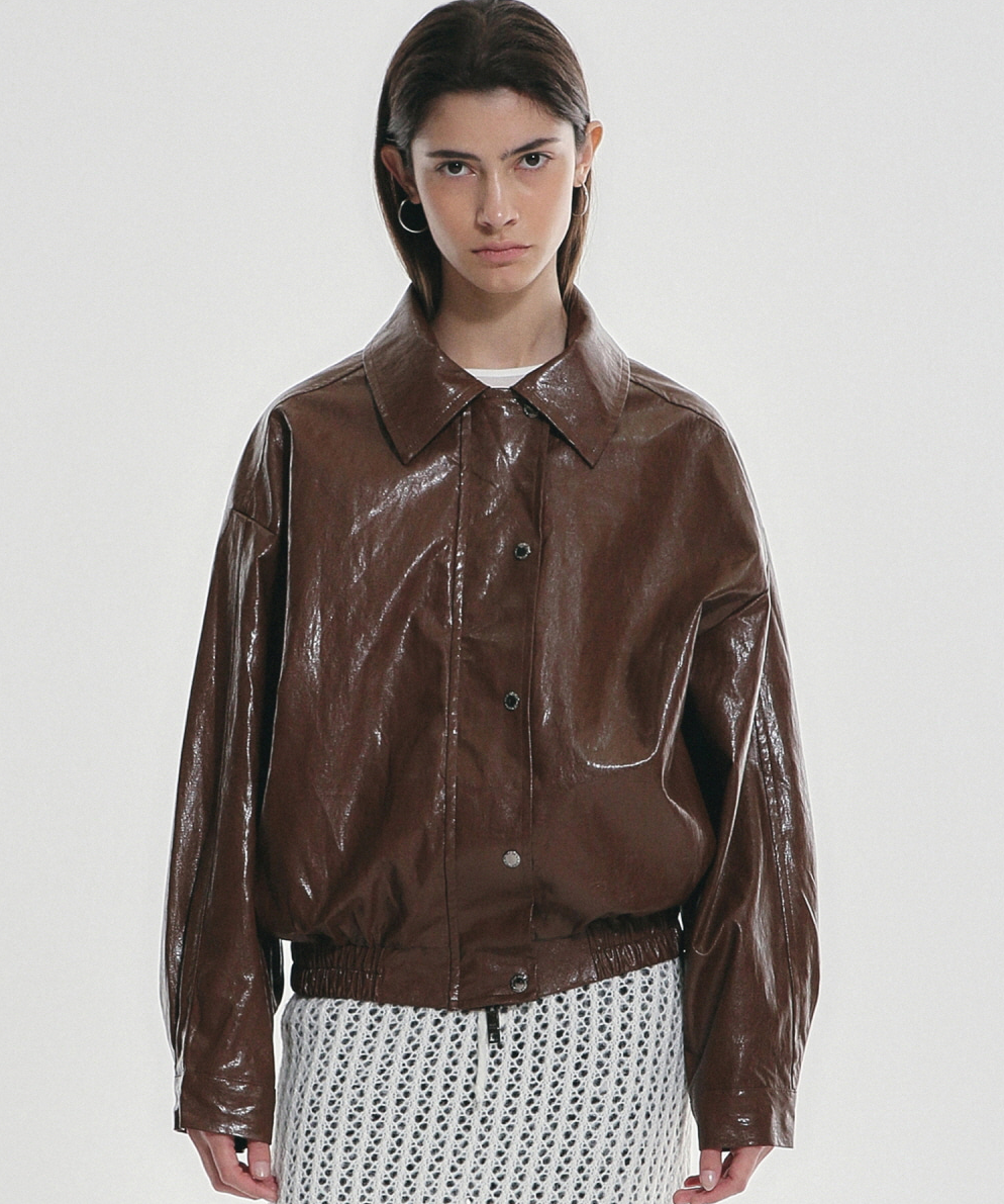 韓國 Nick Nicole Vintage Over Fit Leather Jumper【NK042】