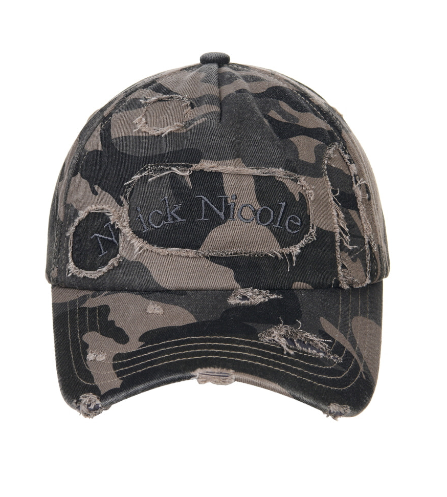 韓國 Nick Nicole Destroyed Camo Logo Ball Cap【NK041】