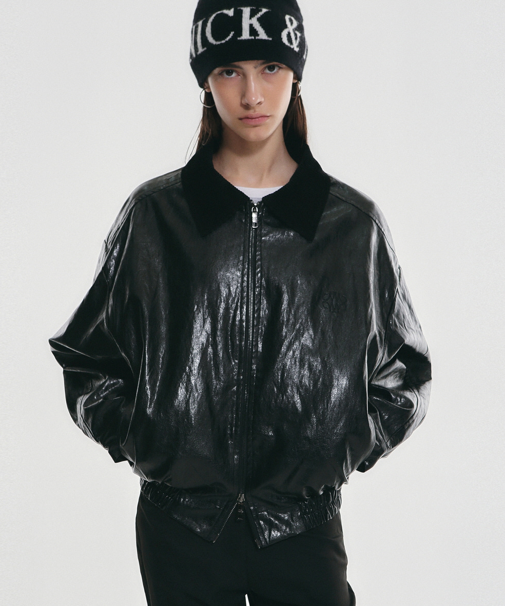 韓國 Nick Nicole Over Fit Leather jumper 【NK040】