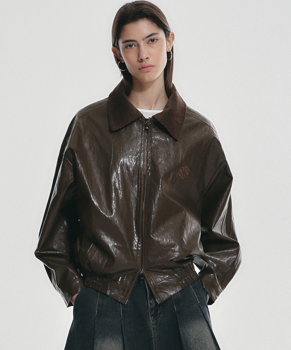 韓國 Nick Nicole Over Fit Leather jumper 【NK040】