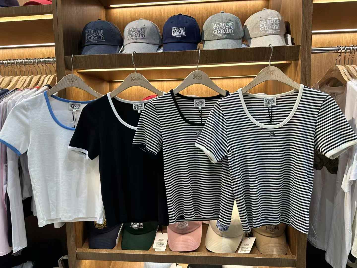 韓國 Marithe Francois Girbaud Women's DEEP NECK RINGER TSHIRT【MF482】