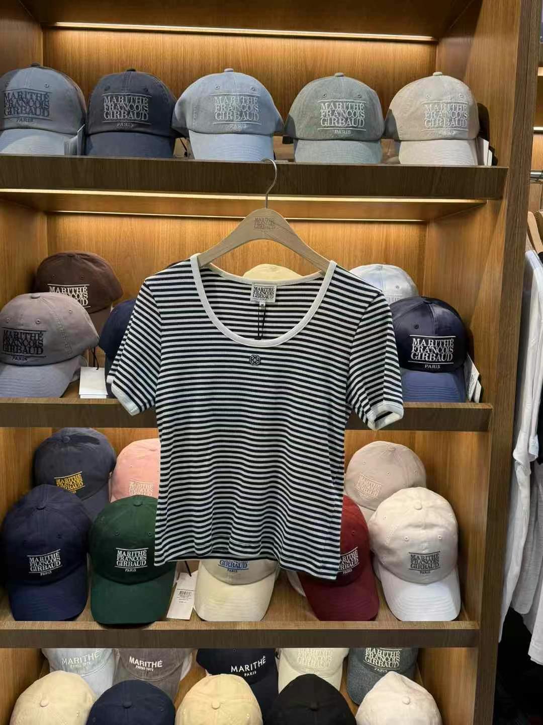 韓國 Marithe Francois Girbaud Women's DEEP NECK RINGER TSHIRT【MF482】