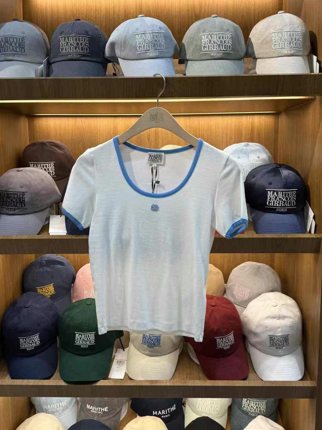 韓國 Marithe Francois Girbaud Women's DEEP NECK RINGER TSHIRT【MF482】