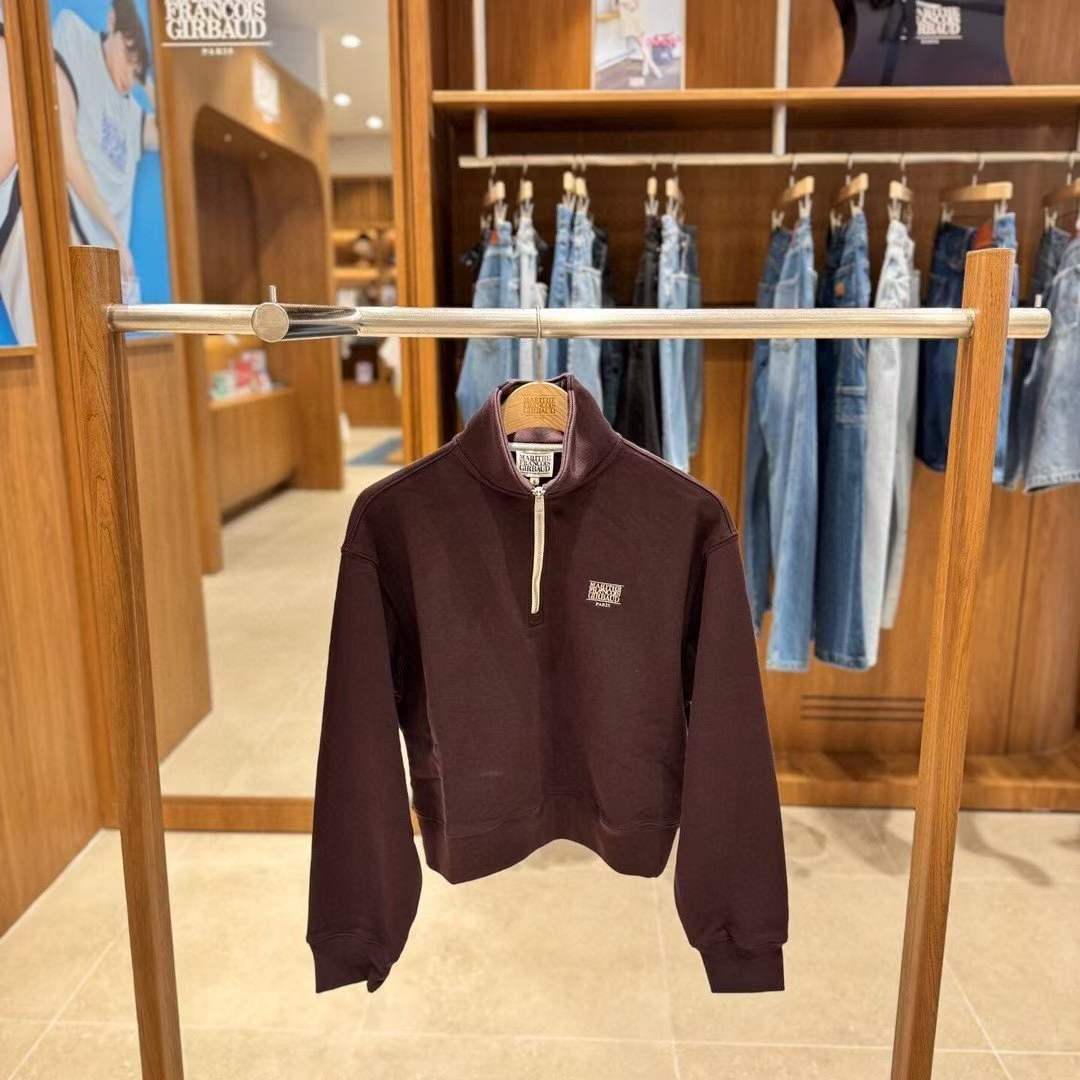韓國 Marithe Francois Girbaud W Classic Logo Half Zipup Crop Sweatshirt【MF663】
