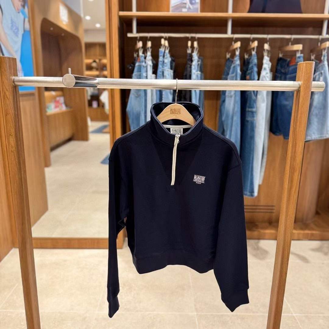 韓國 Marithe Francois Girbaud W Classic Logo Half Zipup Crop Sweatshirt【MF663】