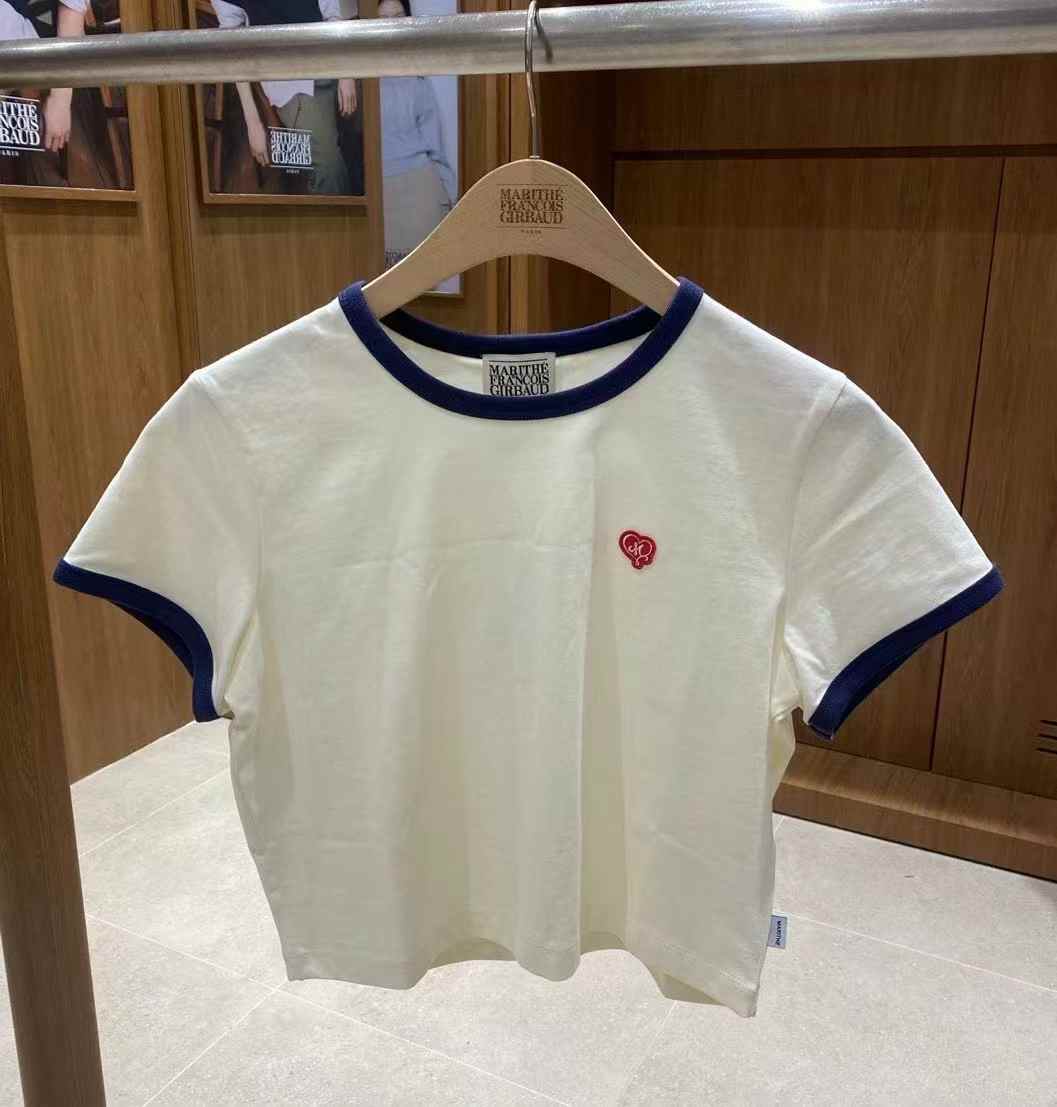 韓國 Marithe Francois Girbaud HEART WAPPEN CROP RINGER T-SHIRT【MF487】