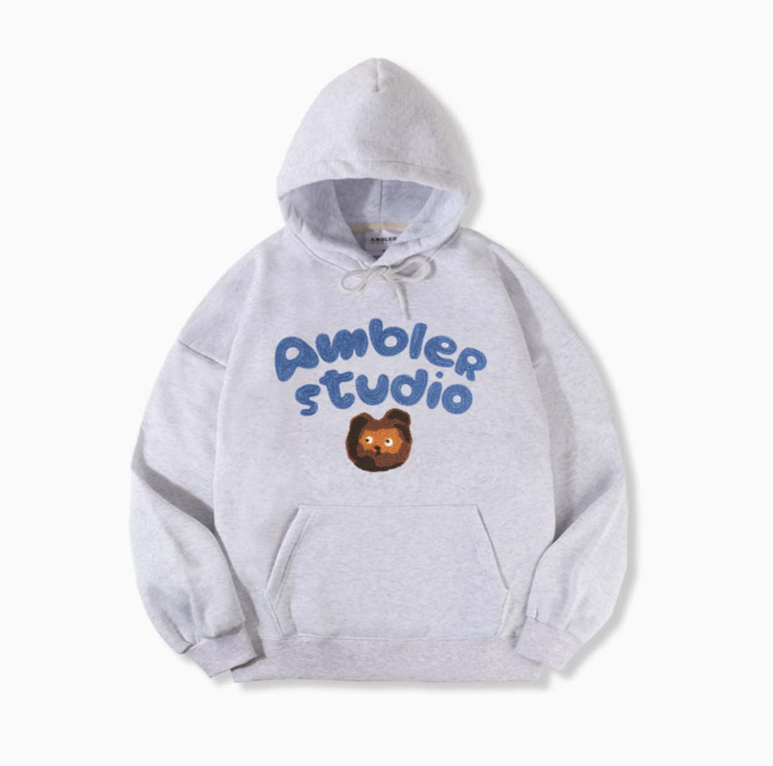 韓國 Ambler Lighting Bear Overfit Fleece Hooded T-ShirtLighting Bear Overfit Fleece Hooded T-Shirt【AR141】