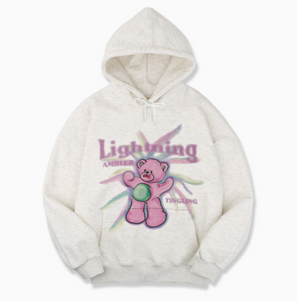韓國 Ambler Lightning Bear Overfit Fleece Hooded T-Shirt【AR142】