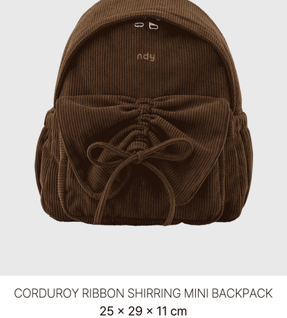 韓國 Nerdy Corduroy Ribbon Shirring Mini Backpack【NY060】