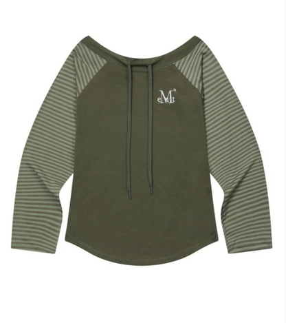 韓國 Mucent Olie Off Shoulder Stripe Raglan T【MU196】