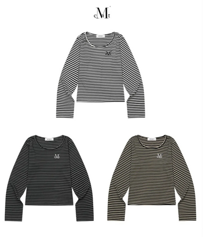韓國 Mucent Linera U-Neck Stripe Long Sleeve T【MU190】