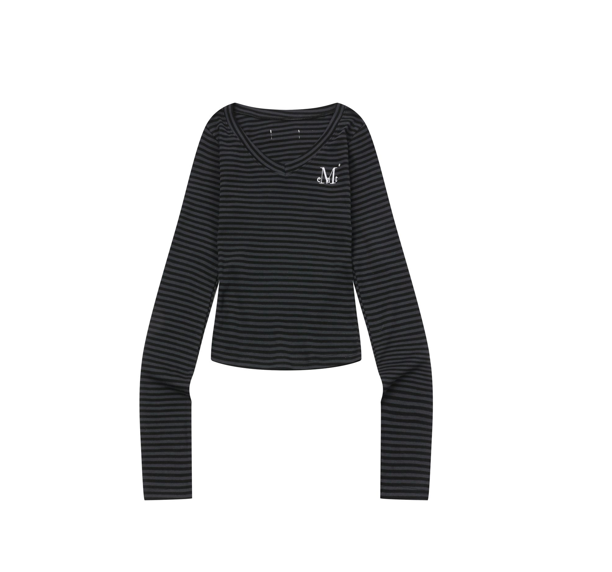 韓國 Mucent Emma V-Neck Stripe Long Sleeve T【MU176】