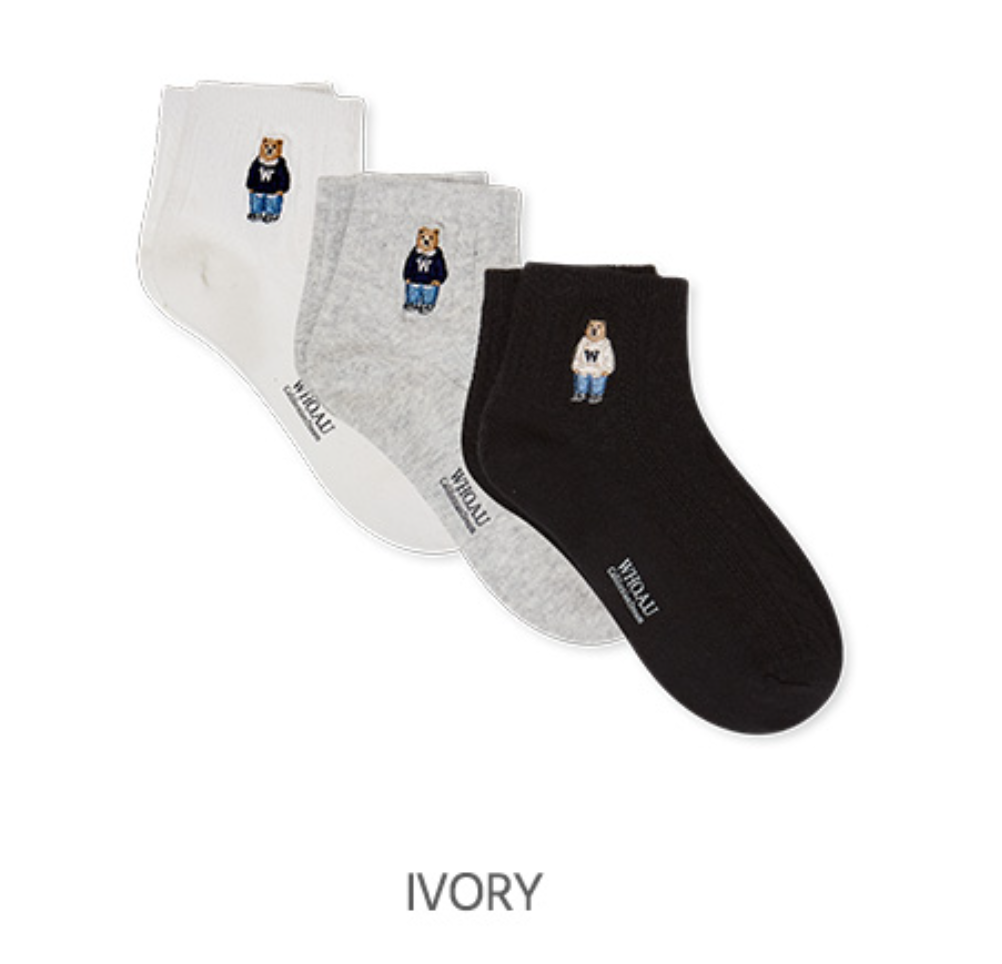 韓國 WhoAU Steve Ankle Socks 3PACK【WA279】