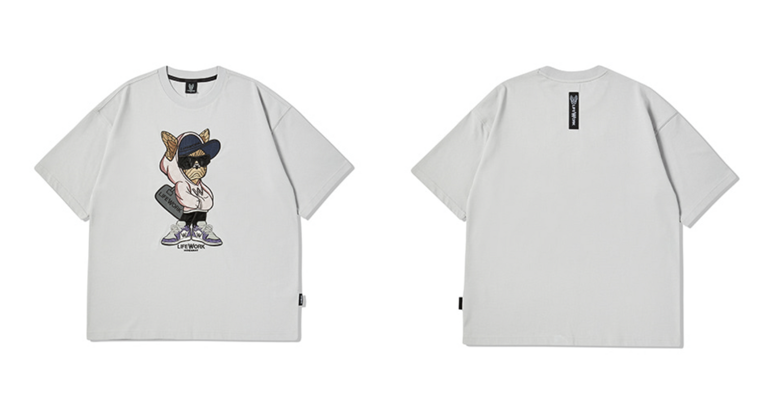韓國 Lifework Duffel Bag Hipdog Applique Short Sleeve T-Shirt【SC101】