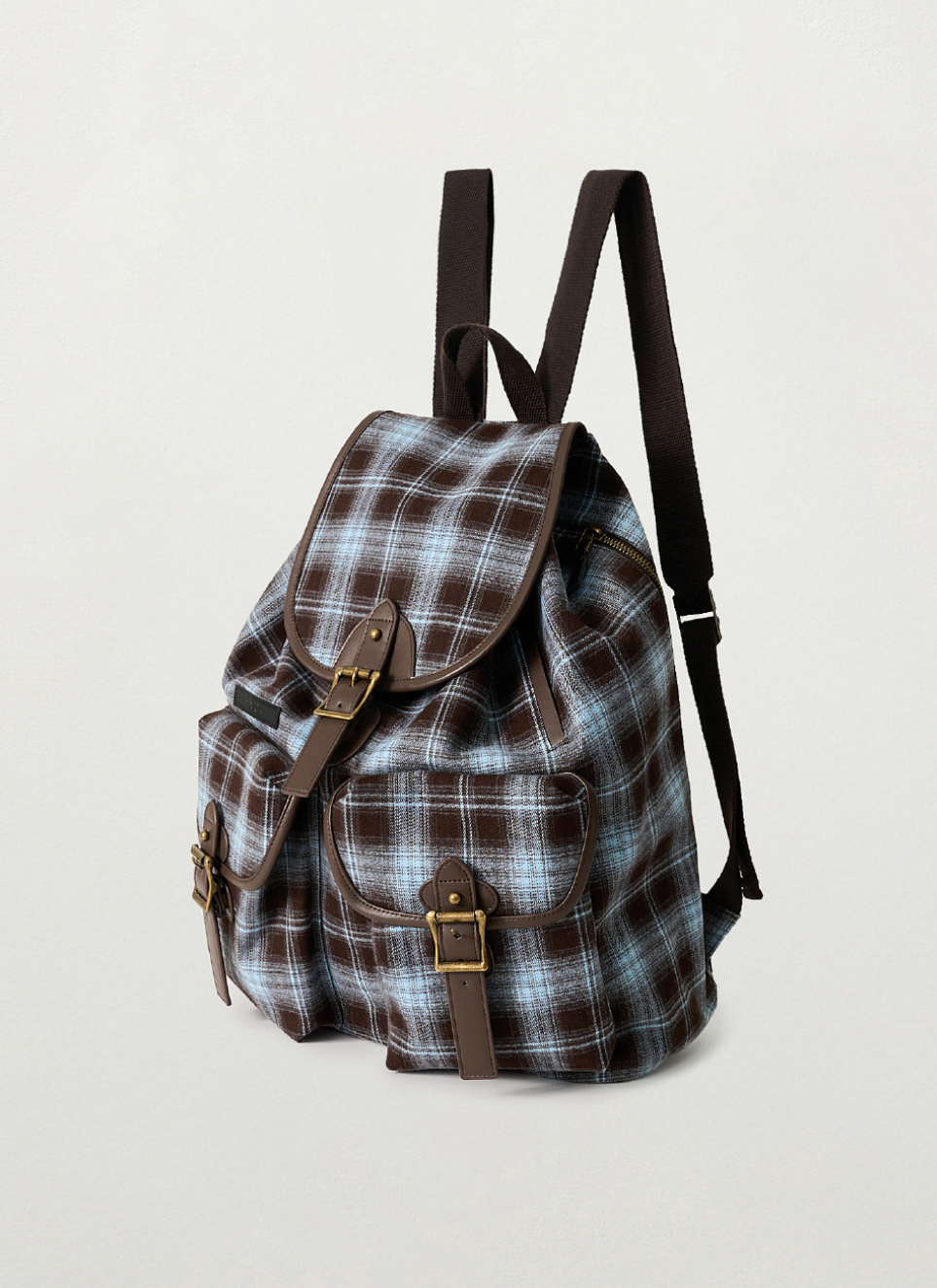 韓國 Satur Check Pattern Pocket Bucket Backpack【SR266】