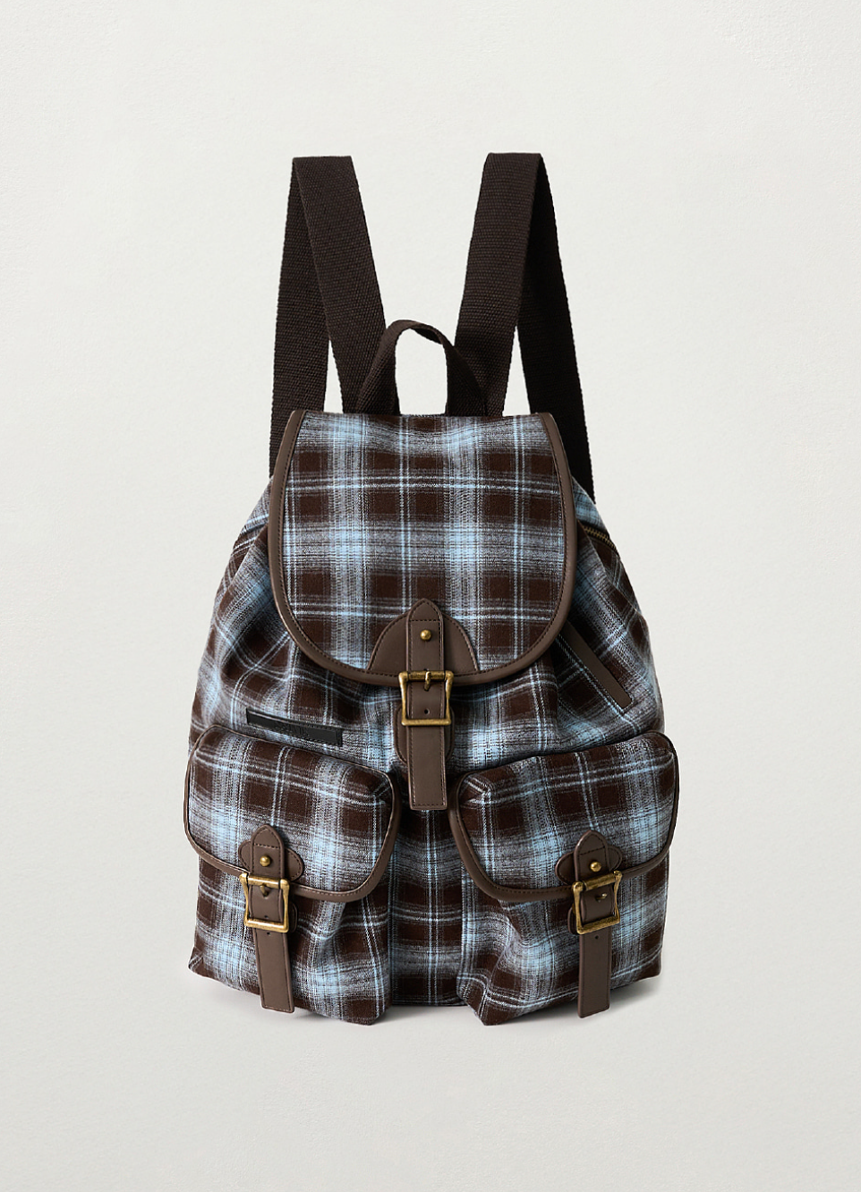 韓國 Satur Check Pattern Pocket Bucket Backpack【SR266】