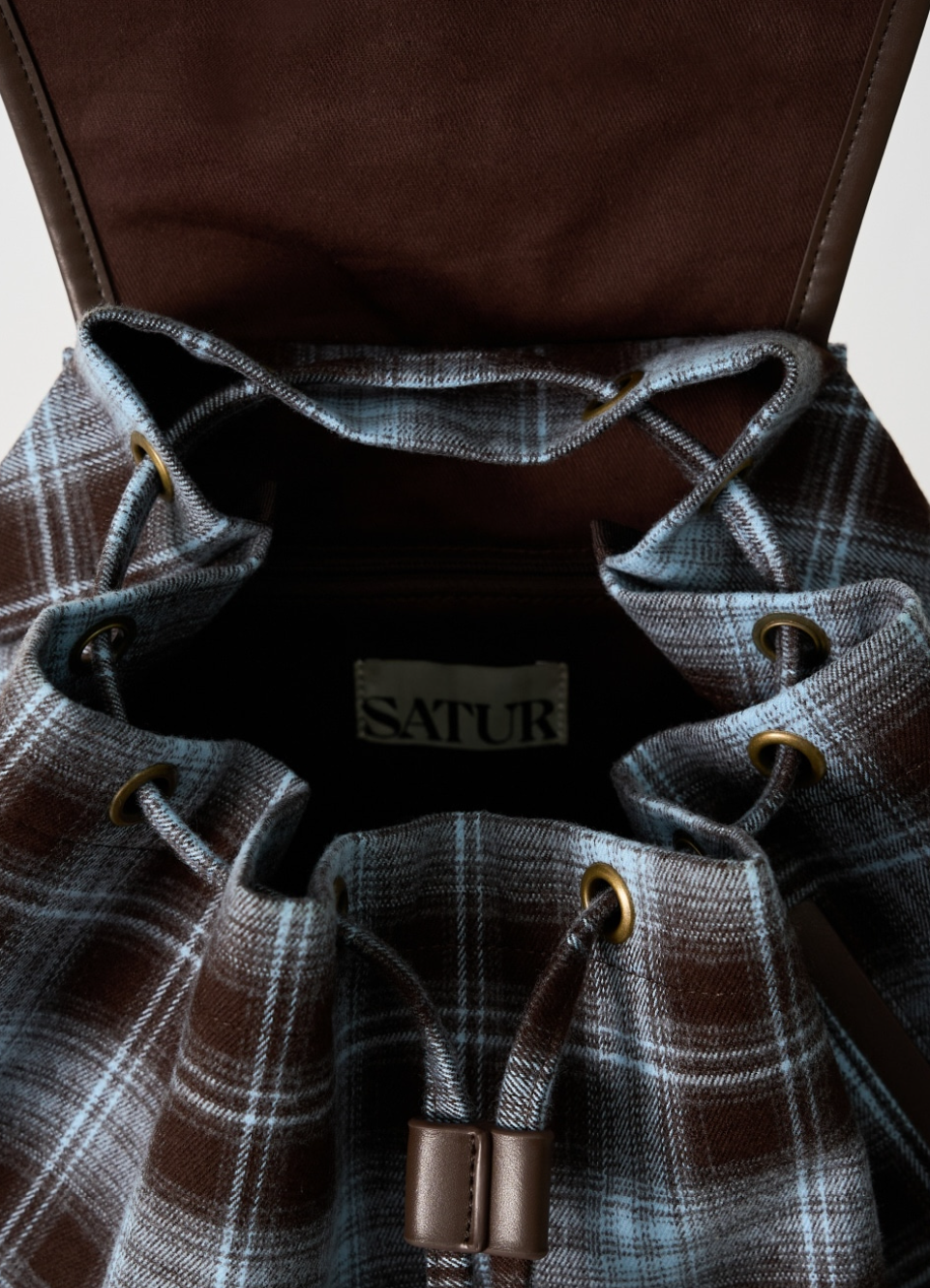 韓國 Satur Check Pattern Pocket Bucket Backpack【SR266】