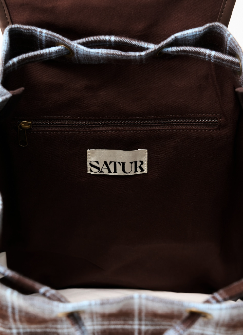 韓國 Satur Check Pattern Pocket Bucket Backpack【SR266】