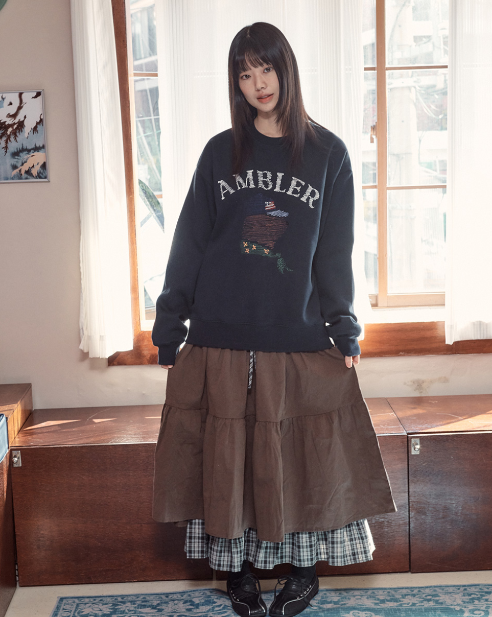韓國 Ambler Zigzag Embroidered Sweatshirt T-Shirt【AR151】