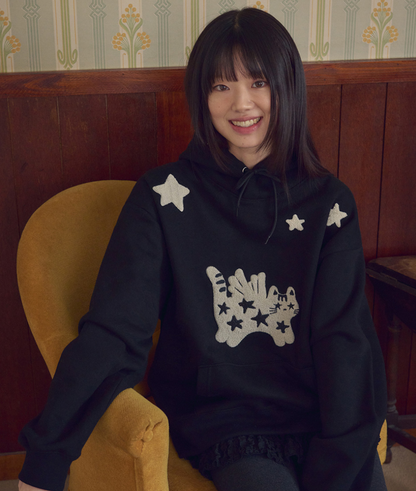 韓國 Ambler ANGEL STAR CAT Buckle Embroidery Hooded T-Shirt【AR161】