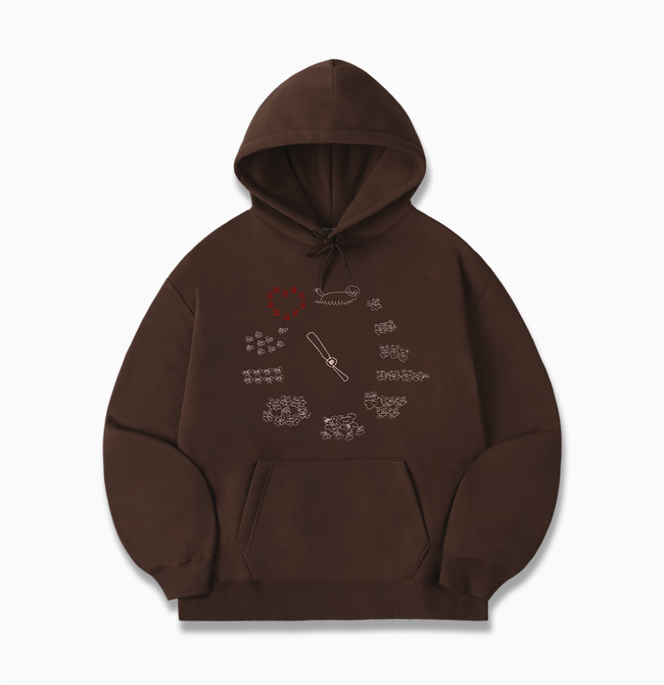 韓國 Ambler Bear O'Clock Embroidered Hooded Sweatshirt【AR162】